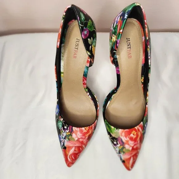 Floral Pattern Vegan Faux Leather D'Orsay Stiletto High Heel Shoes Size 8 - Picture 7 of 9